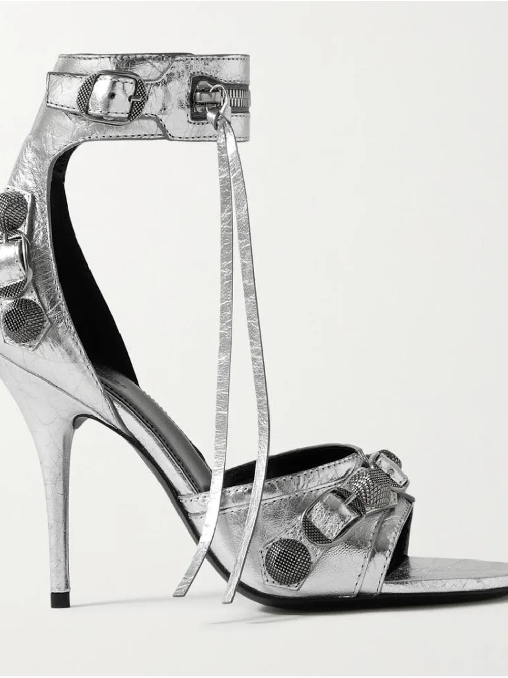 Silver Metallic High Heel Ankle-Strap Sandal